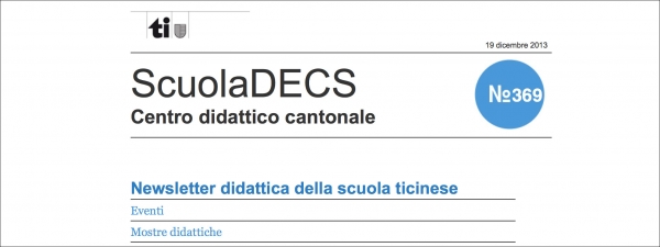 Rassegna Stampa: «ScuolaDecs N.369: Newsletter didattica della scuola ticinese»